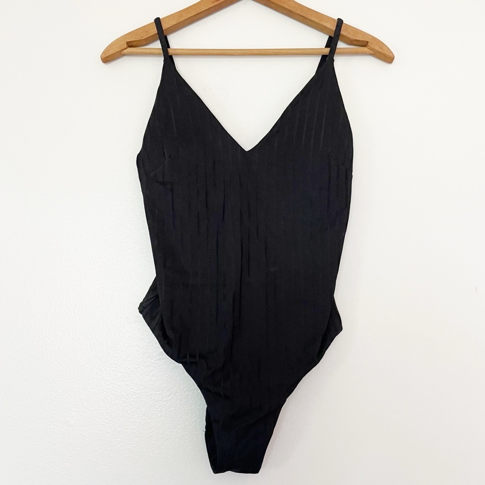 Lululemon Black Ribbed Vneck One Piece Bathing Suit